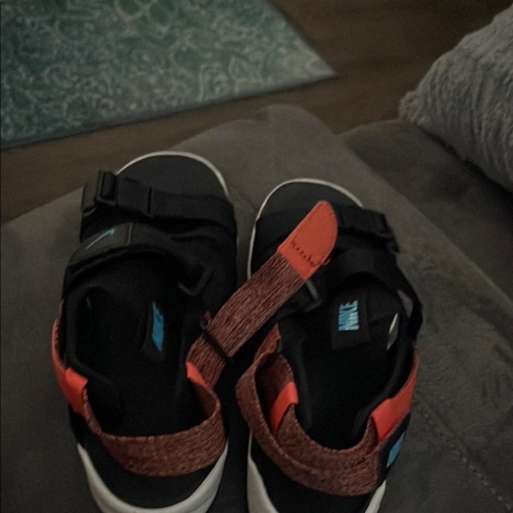 Nike Black and Orange Sporty Sandals